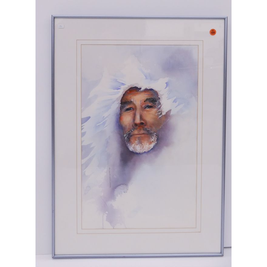 Val Persoon Eskimo Portrait Watercolor Framed- 28x20''