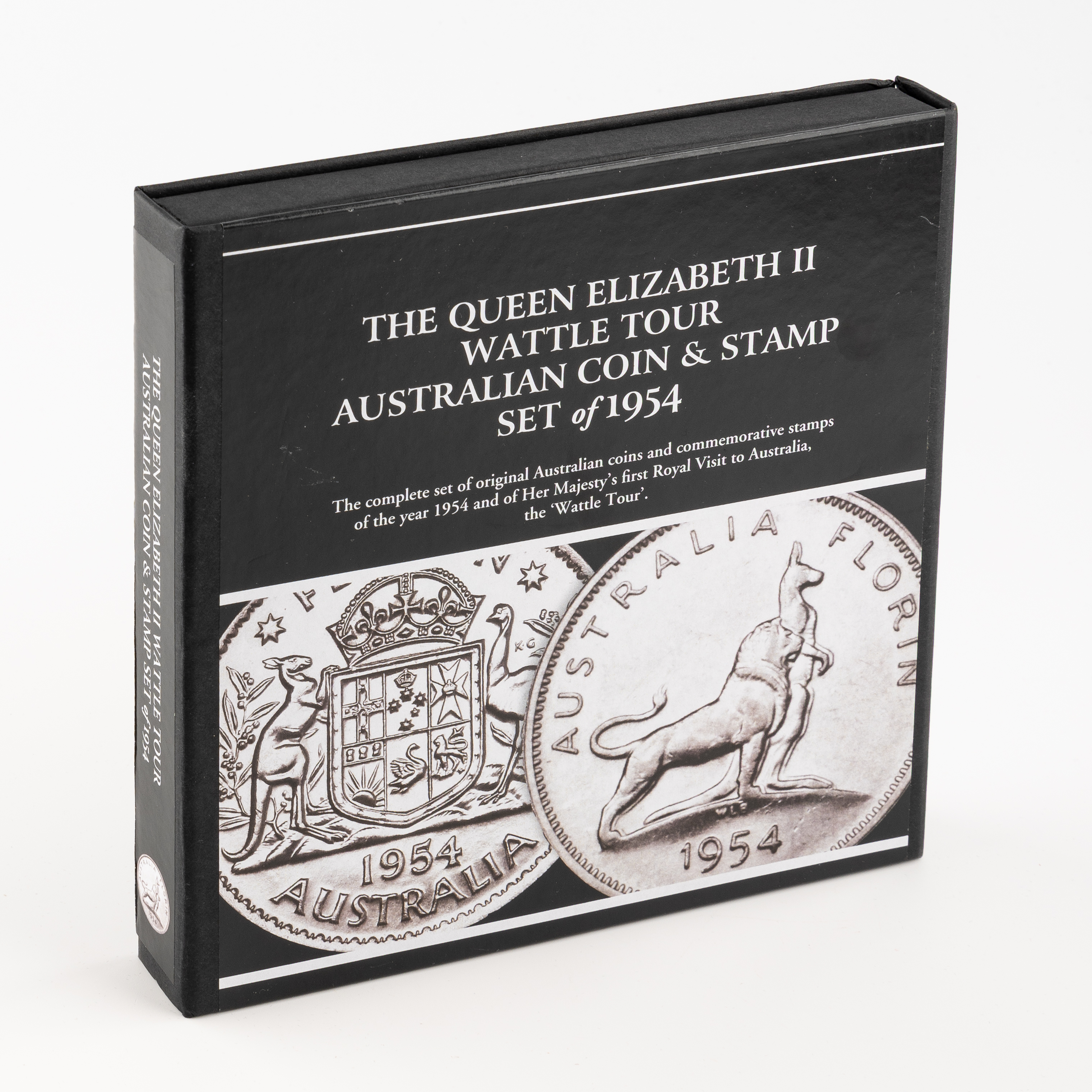 Elizabeth II, Bradford Exchange - QEII Wattle Tour, Australian Coin & Stamp Set, Halfpenny - Florin, 1954, VG - VF
