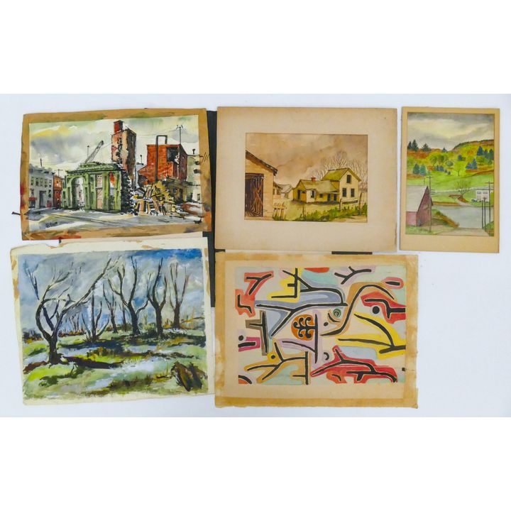 Portfolio 5pc Vintage and WPA Era Watercolors 23''x18''