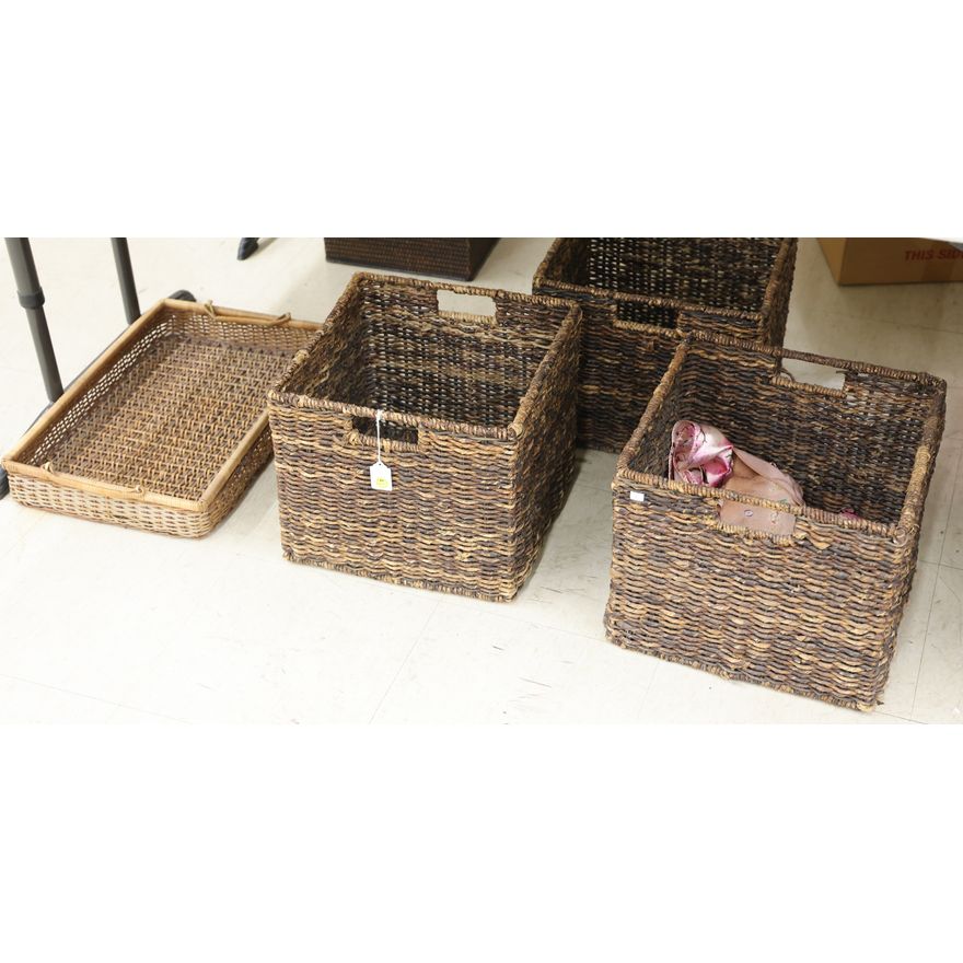 4pc Wicker Storage Bins and Tray