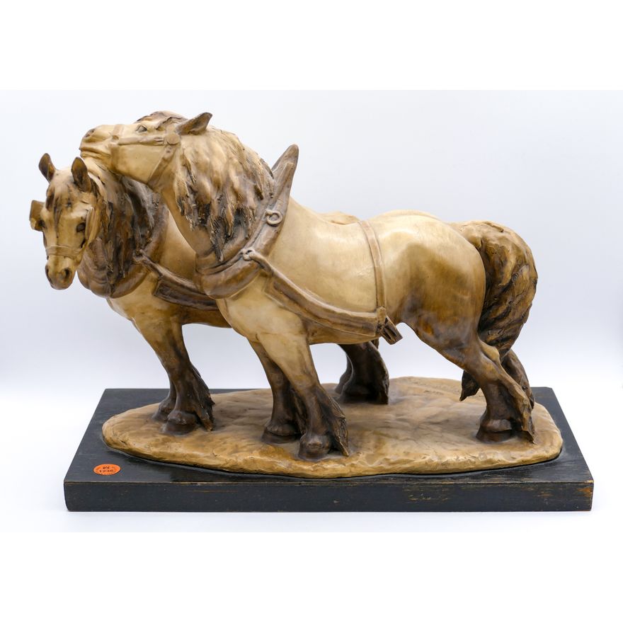 Antique Guido Cacciapuoti Ceramic Horses Sculpture 16''