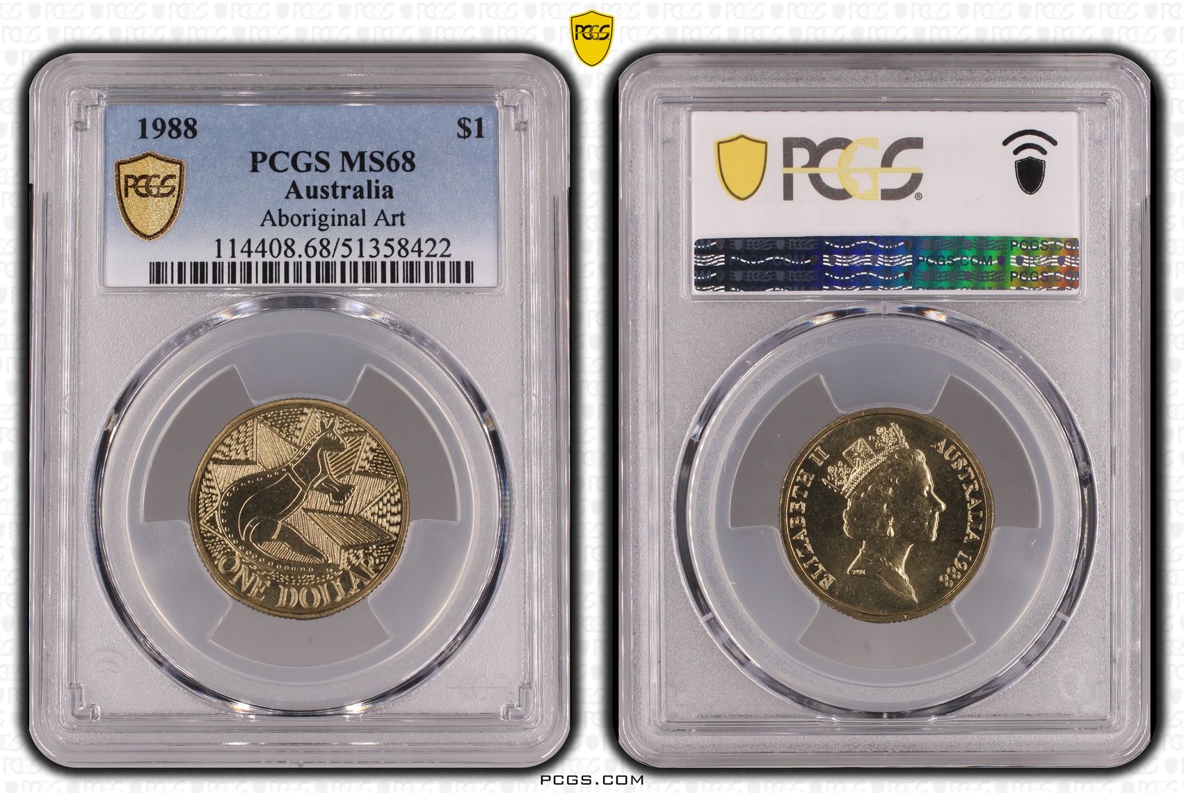 Aboriginal Art - Kangaroo, One Dollar, 1988, PCGS MS68