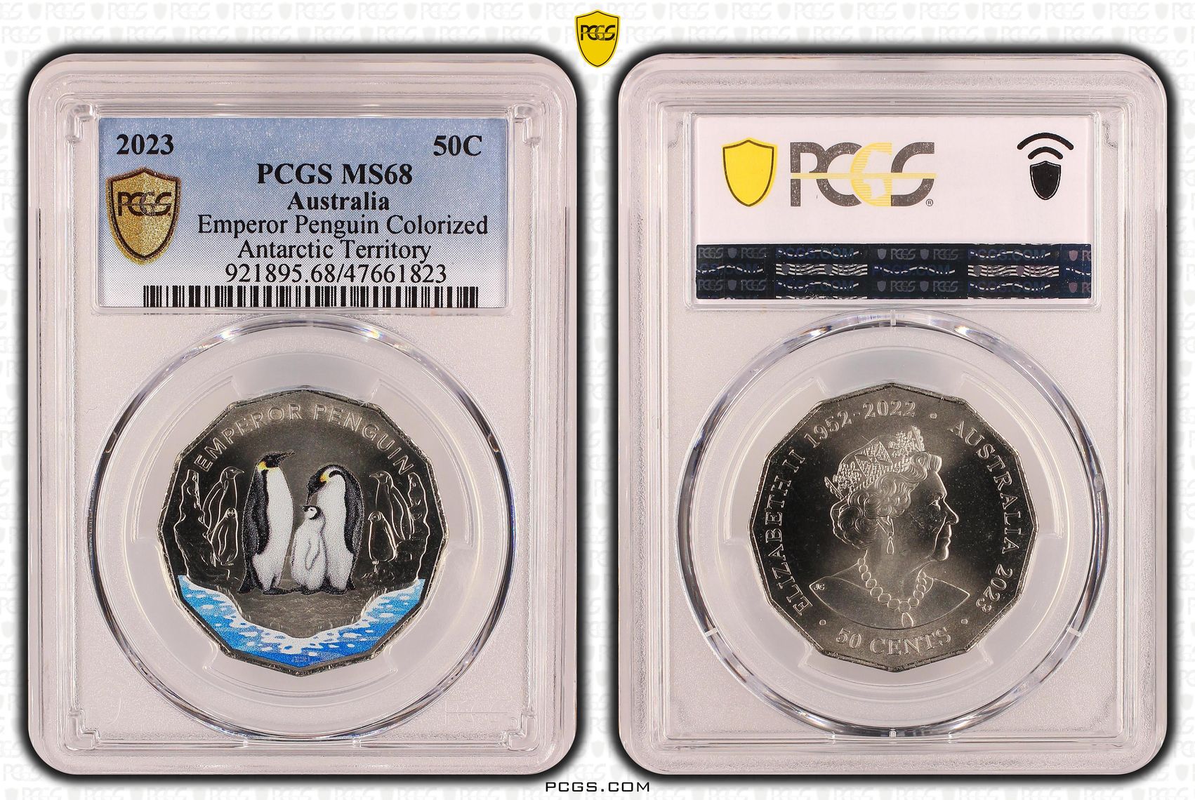 Elizabeth II, Emperor Penguin Colorized, Fifty Cent, 2023, PCGS MS68
