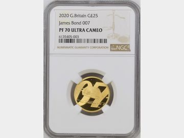 2020 QEII JAMES BOND 'PAY ATTENTION 007' PROOF 1/4oz GOLD 25 POUND COIN PF70 ULTRA CAMEO TOP POP!
