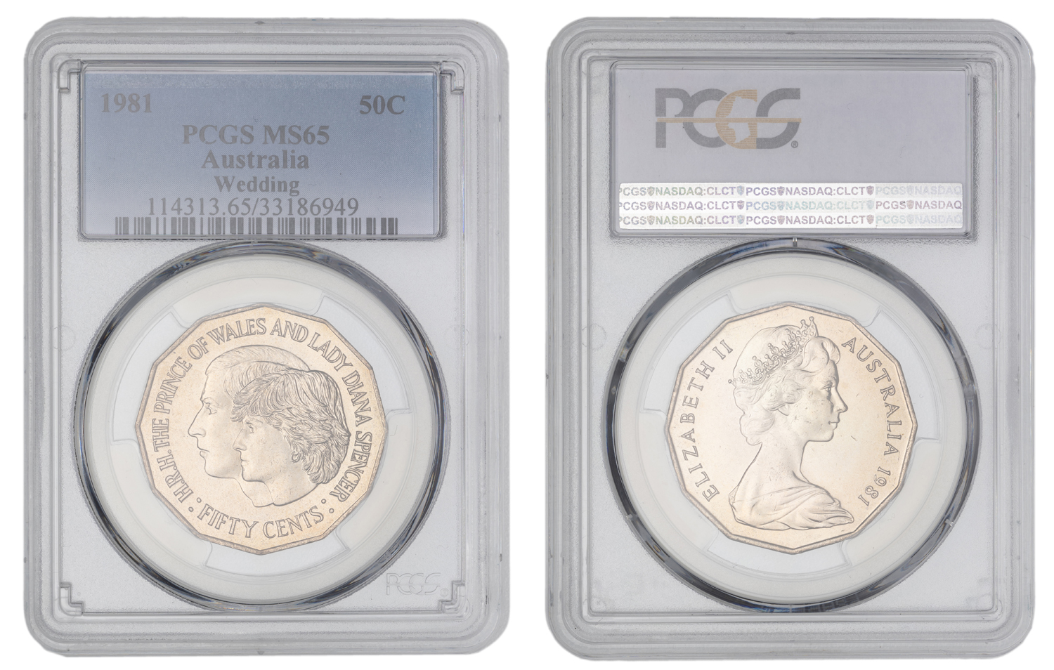 Elizabeth II, Wedding, Fifty Cent, 1981, PCGS MS65
