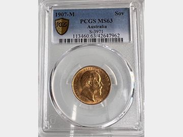 1907 EDWARD VII MELBOURNE MINT GOLD SOVEREIGN MS63
