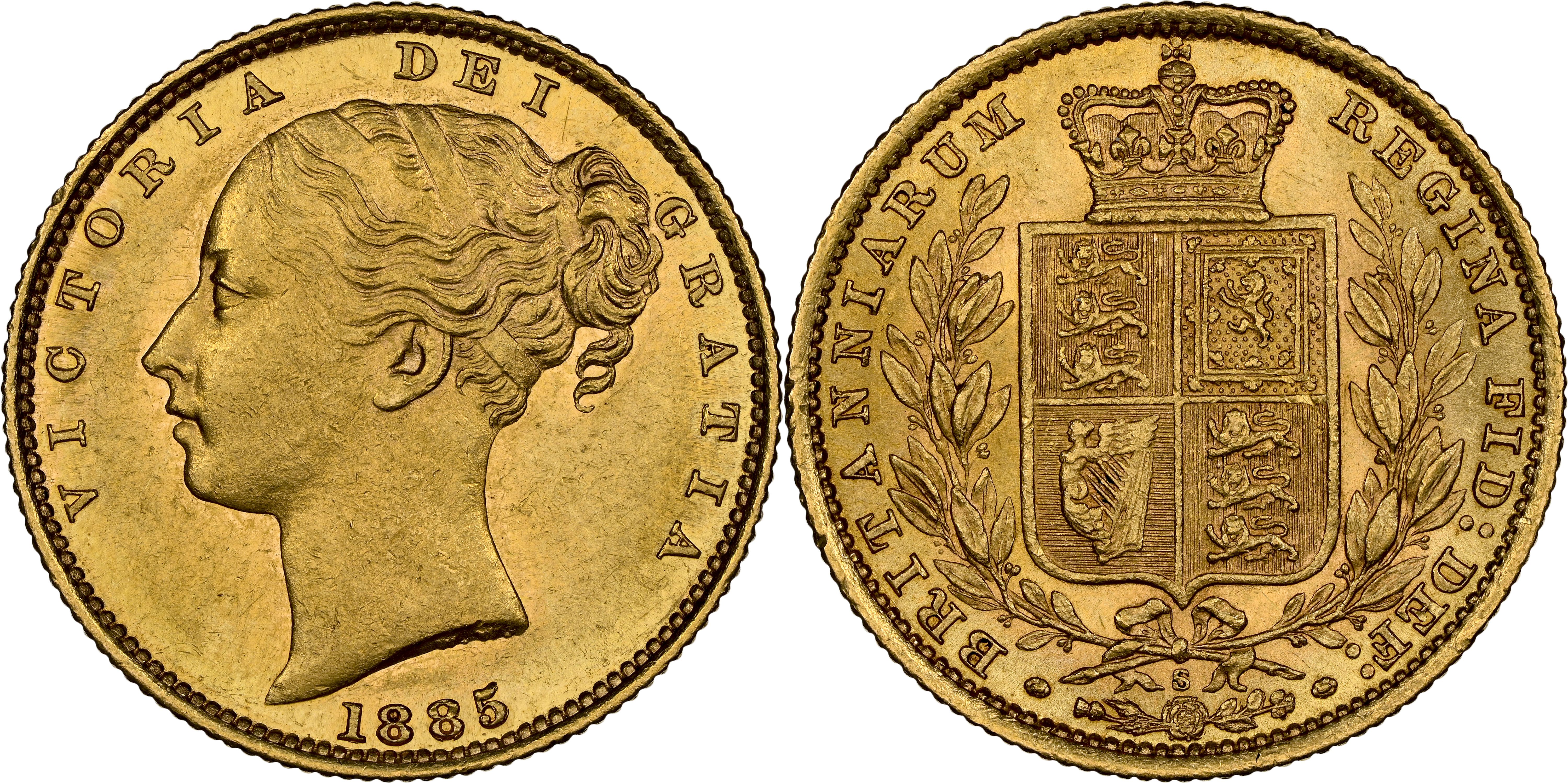 Victoria, Shield Reverse, Sovereign, 1885-S, NGC MS62