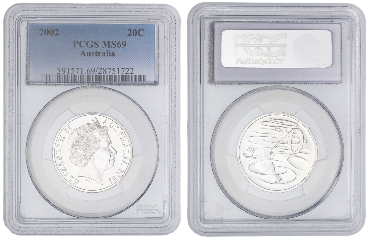 Elizabeth II, Twenty Cent, 2002, PCGS MS69