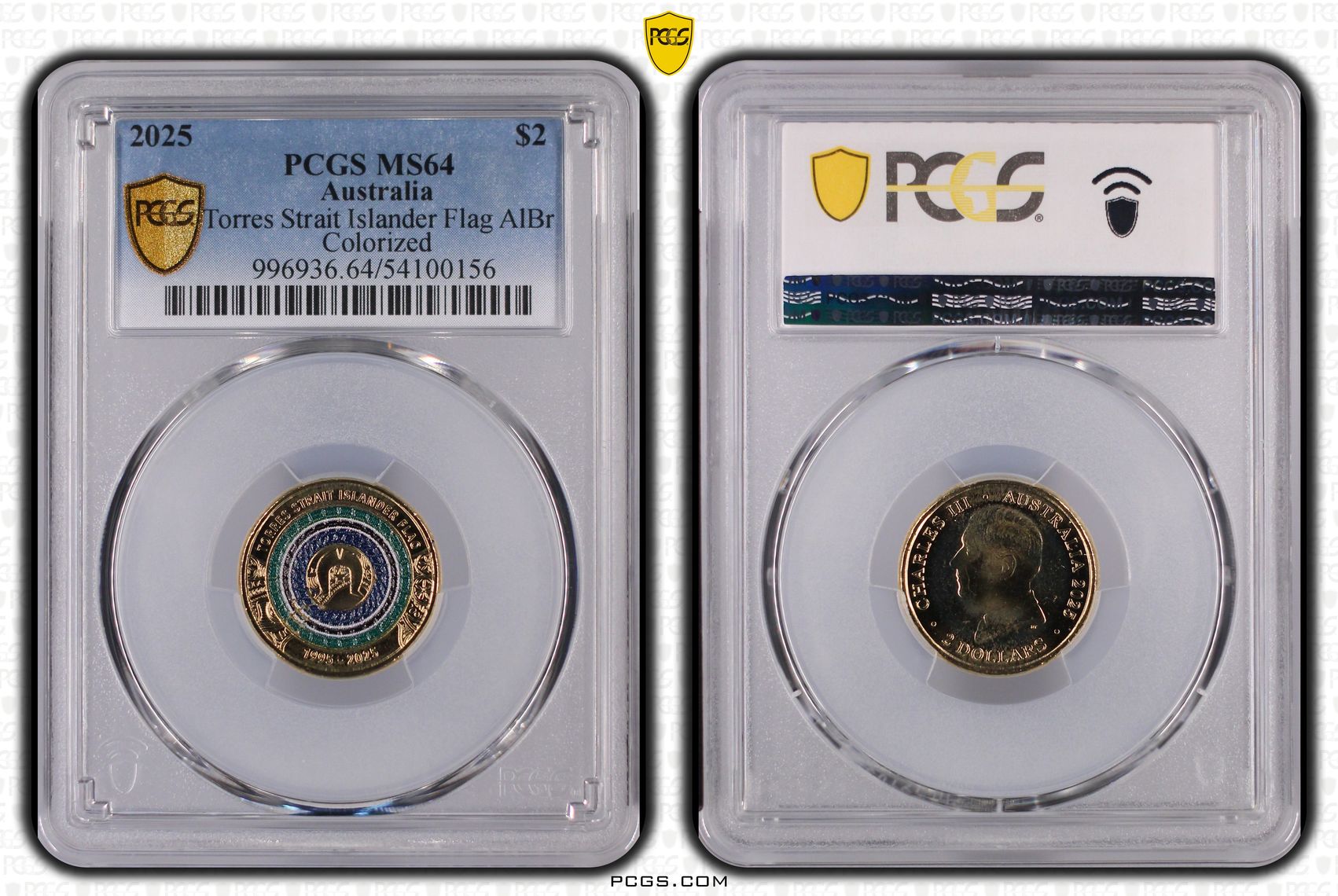 Torres Strait Islander Flag AlBr Colourised, Two Dollar, 2025, PCGS MS64
