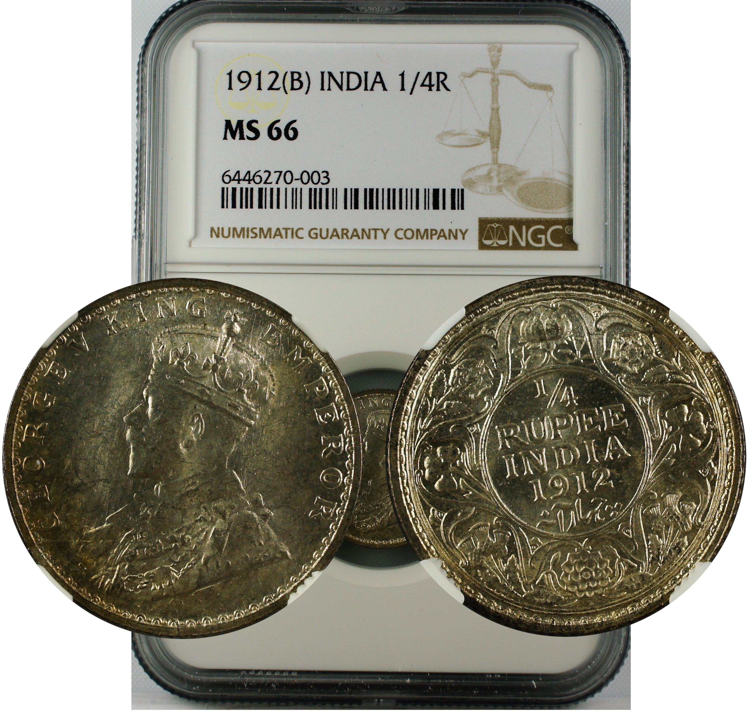1912 B INDIA 1/4 RUPEE MS66