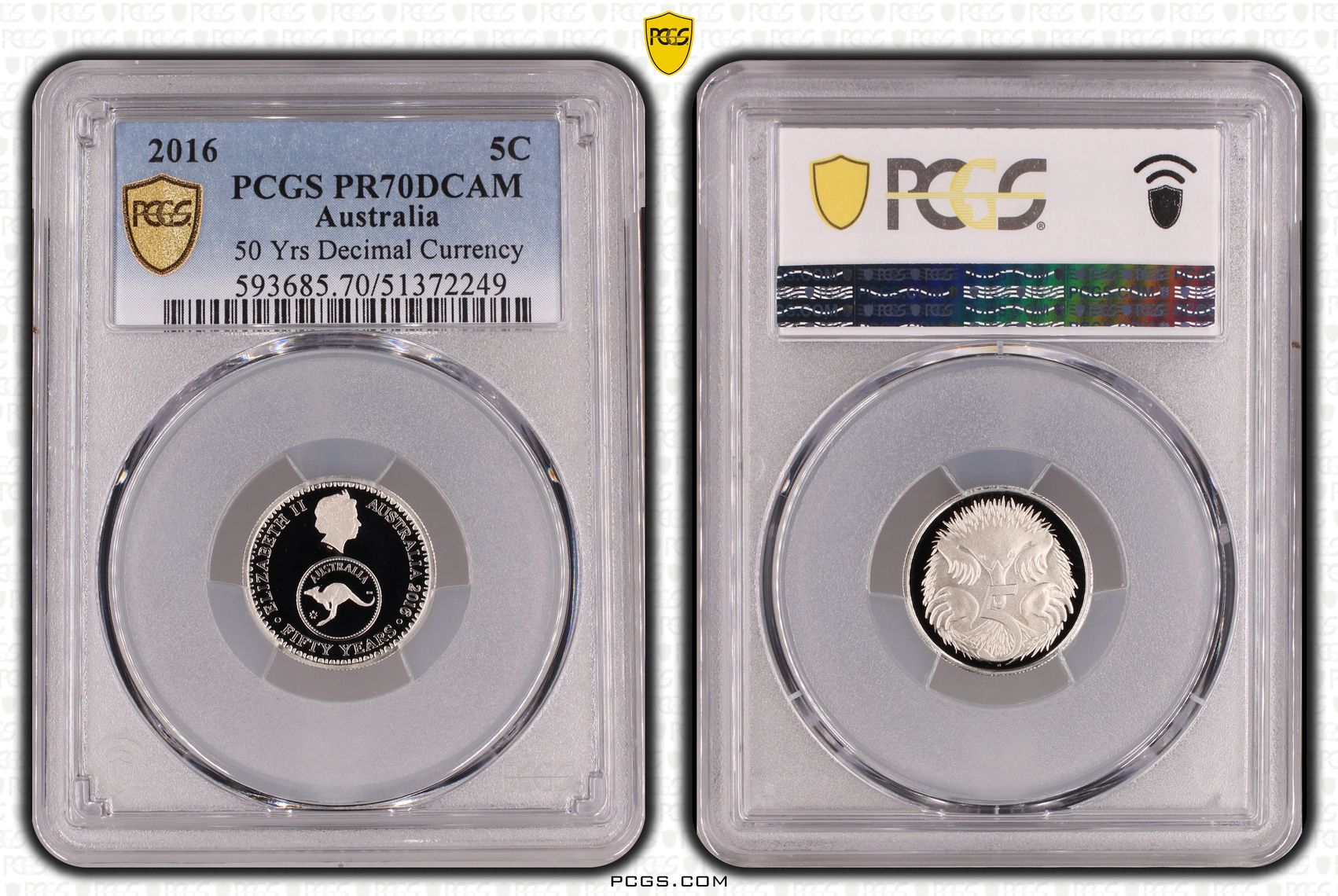 50 Yrs Decimal Currency, Five Cent, 2016, PCGS PR70DCAM