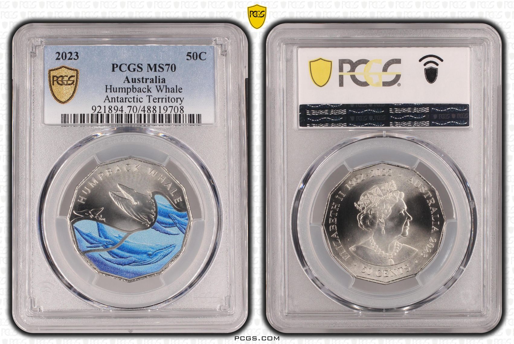 Humpback Whale Colorized, Fifty Cent, 2023, PCGS MS70