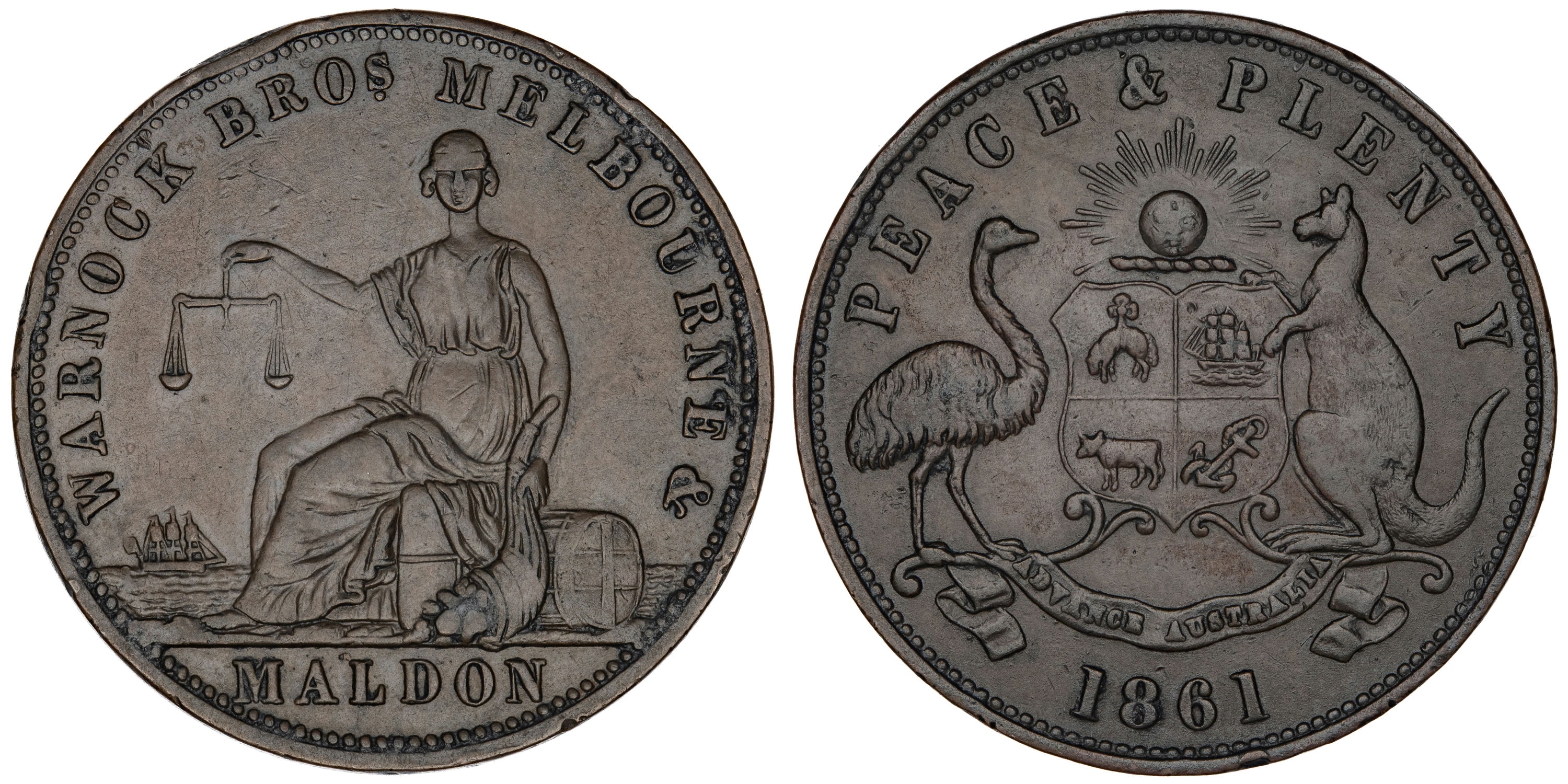 A.603 Warnock Bros, Melbourne & Maldon, VIC, Penny, 1861, VF
