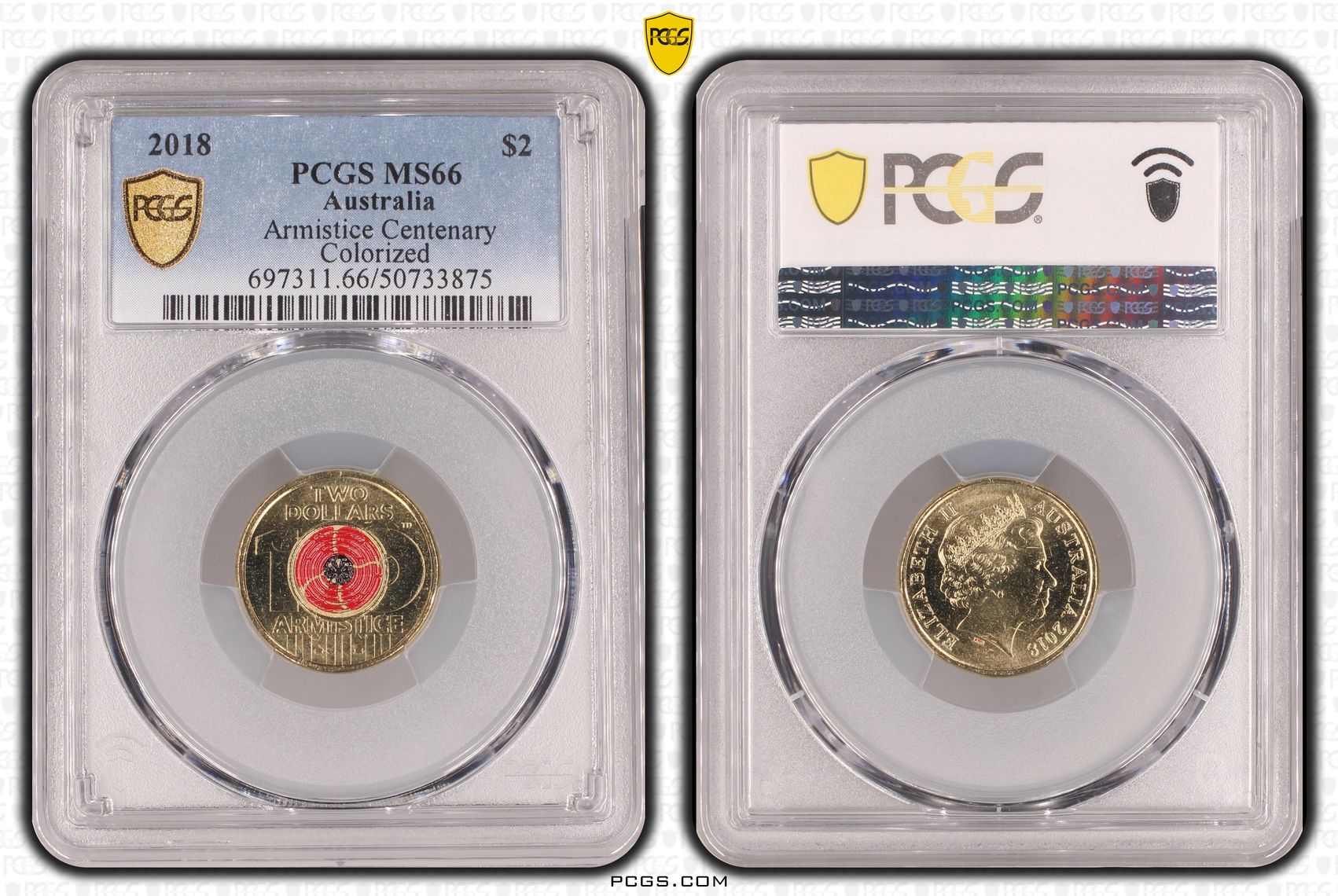Armistice Centenary Colorized , Two Dollar, 2018, PCGS MS66