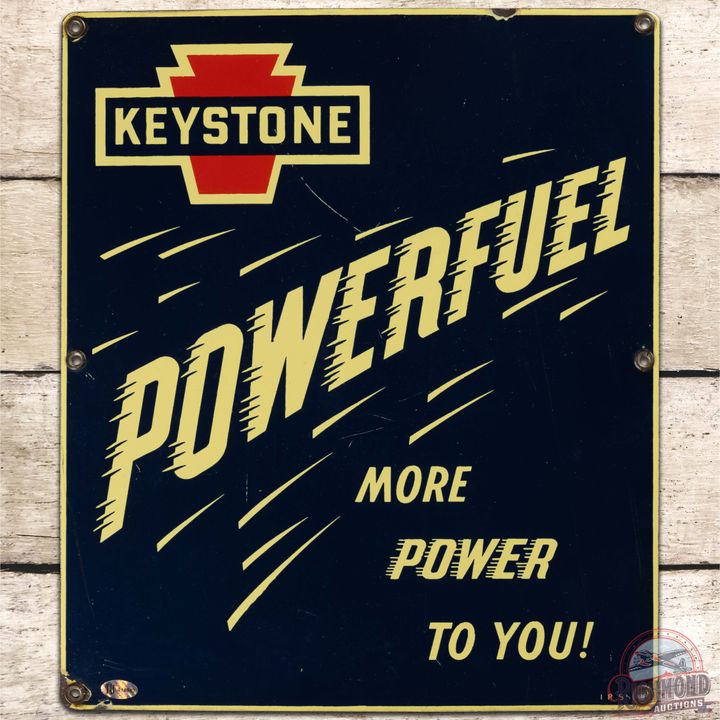 Keystone Powerful More Power to You! SS Porcelain Gas Pump Plate Sign
