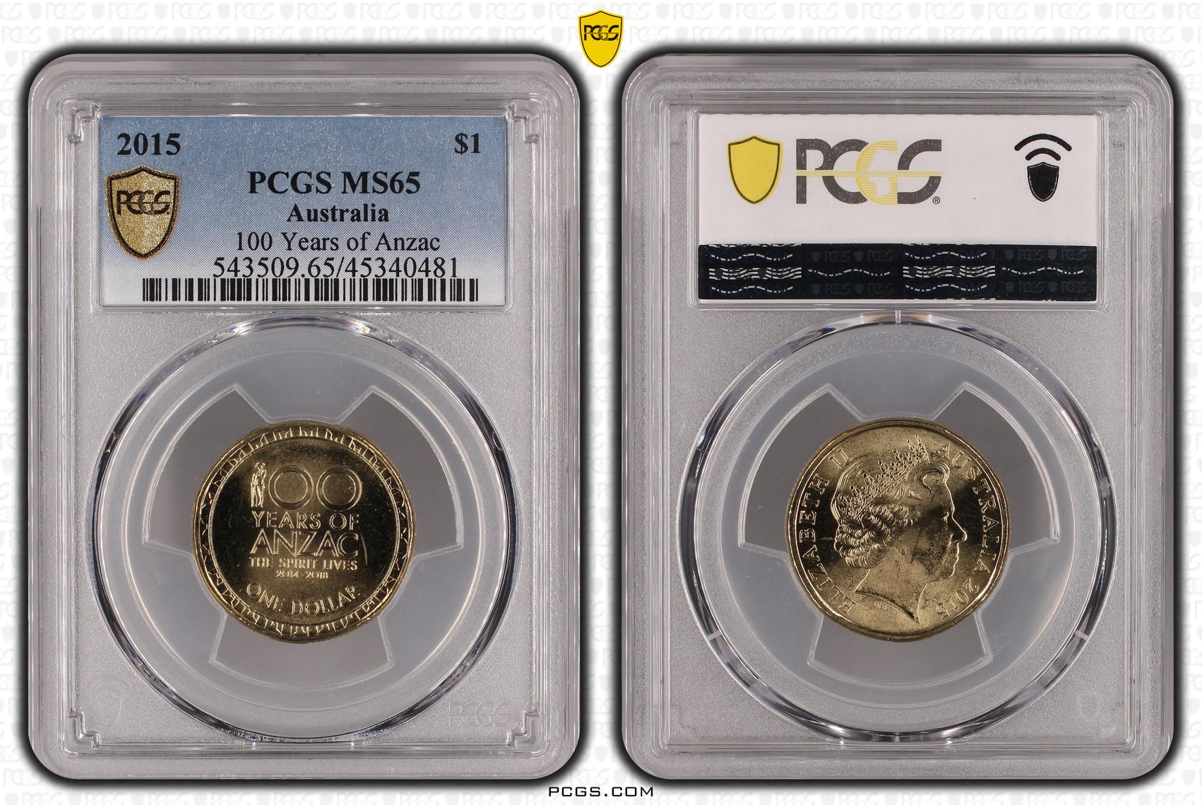 100 Years of Anzac, One Dollar, 2015, PCGS MS65