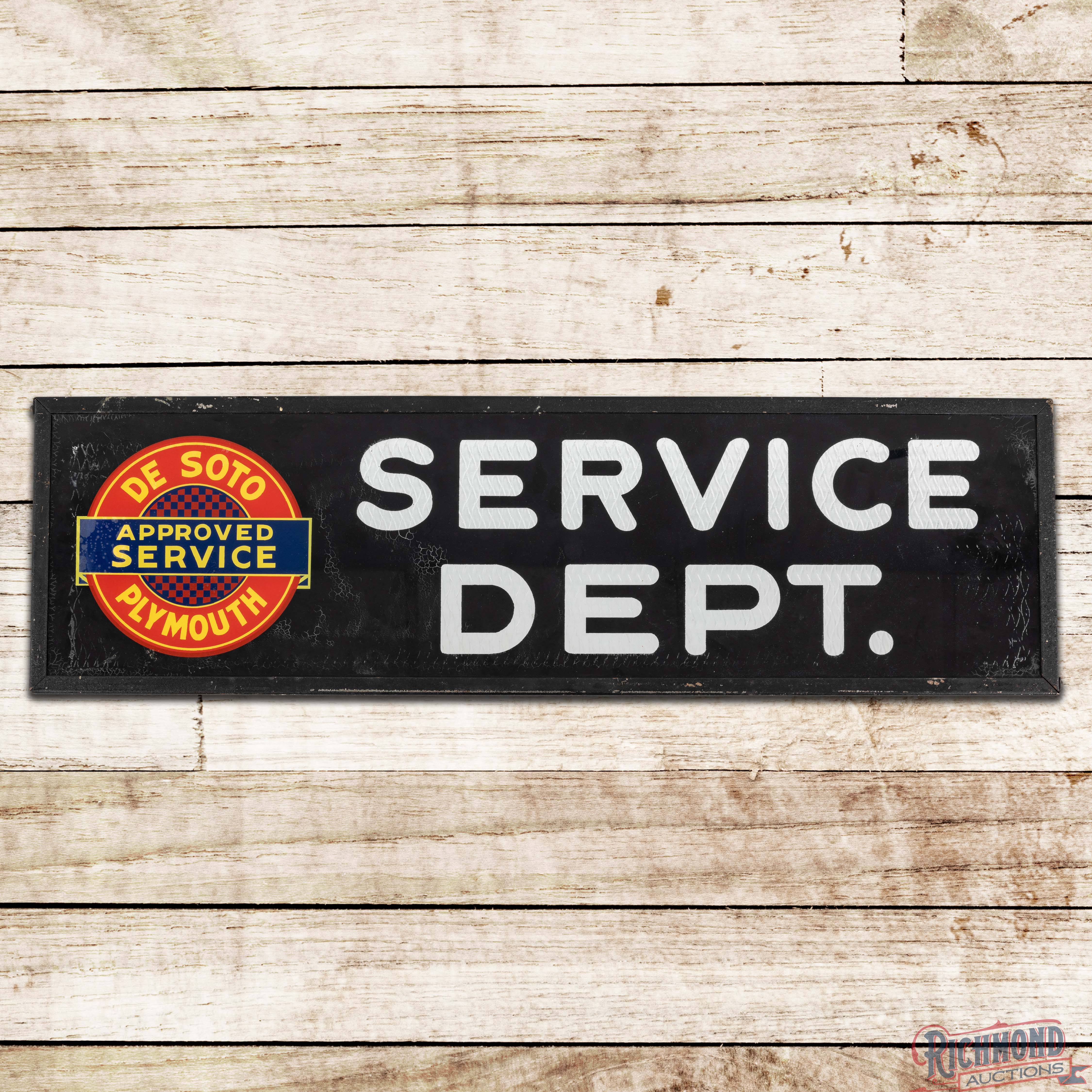 DeSoto Plymouth Approved Service Dept. Reverse on Glass DS Dealer Sign ...
