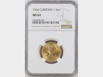 1966 ELIZABETH II PRE-DECIMAL GOLD SOVEREIGN MS64