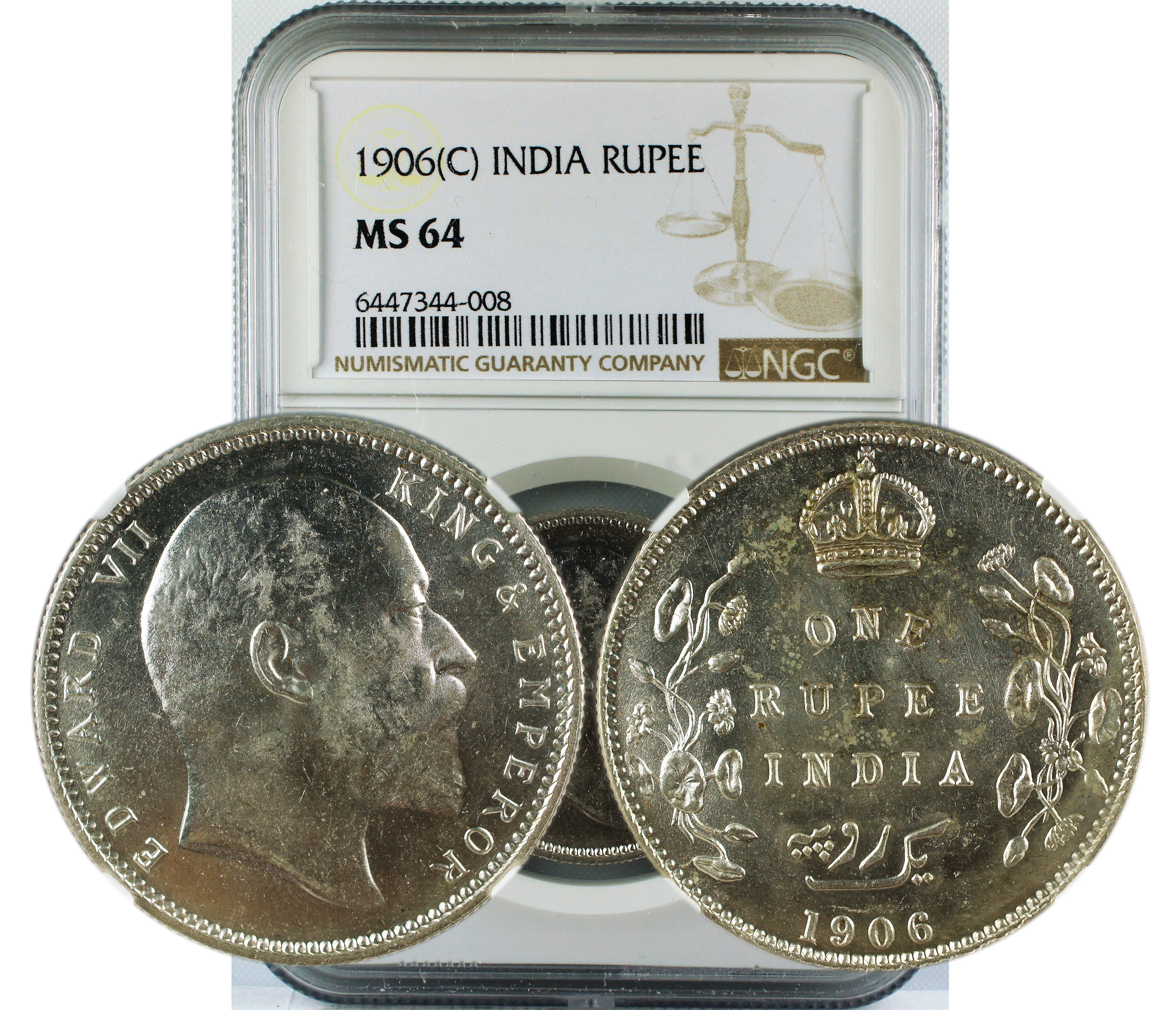 1906 C INDIA RUPEE MS64