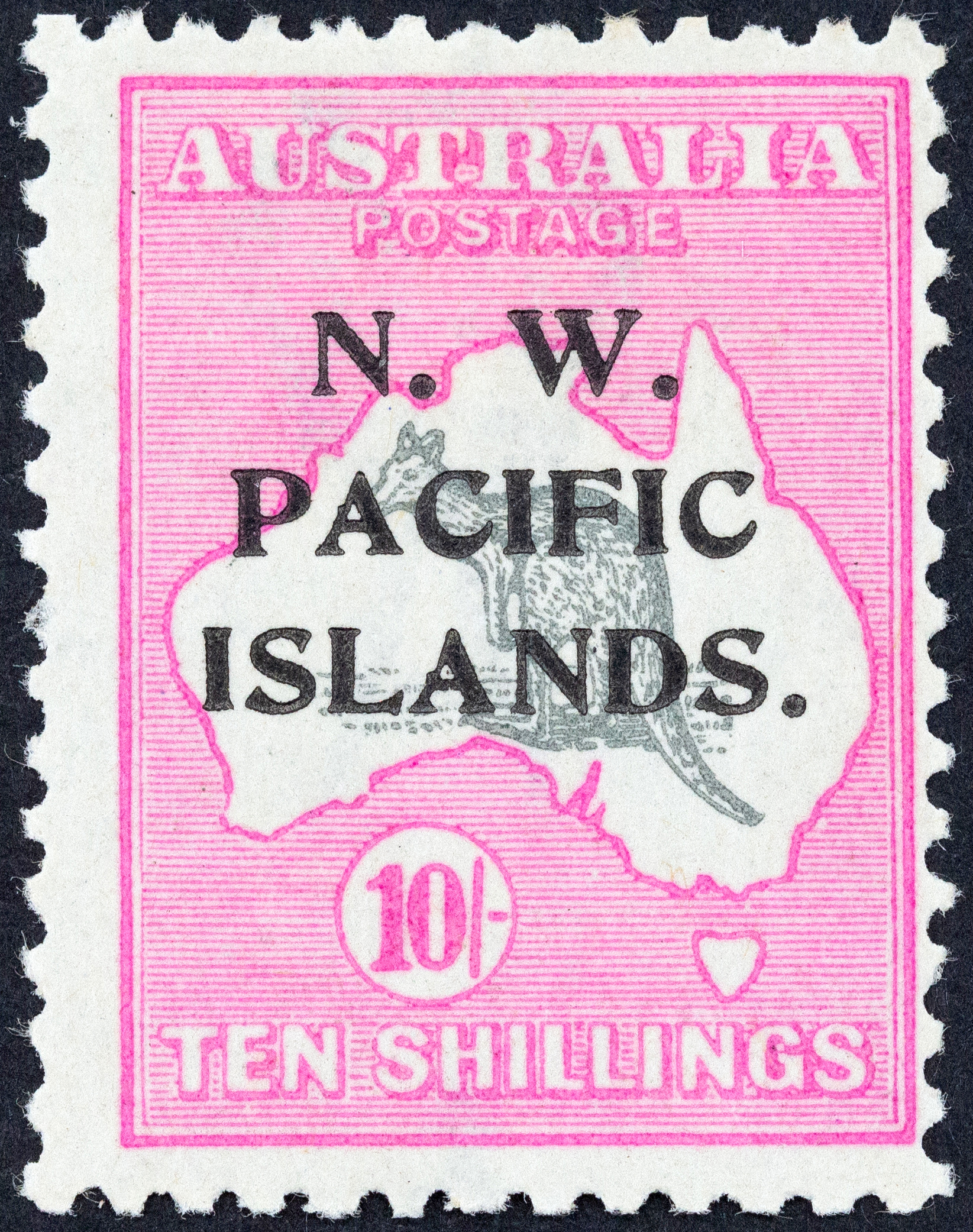 New Guinea, Third Watermark Kangaroo NWPI Overprints, Ten Shillings, Grey & Bright Pink, 1919, MVLH