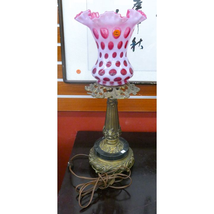 Fenton Pink Coin Dot Parlor Lamp 21''