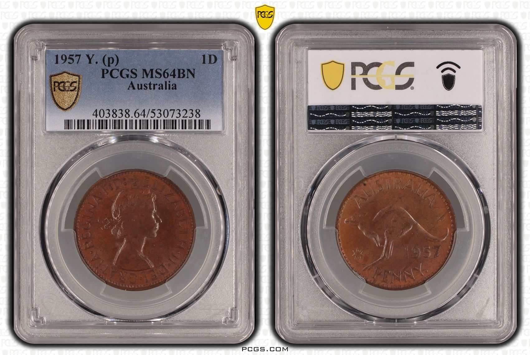 Elizabeth II, Penny, 1957 Y., PCGS MS64BN