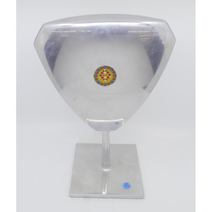Jack Fletcher Aluminum Sculpture with Glass Disc 15''x11'' - Purchased Linda Farris Gallery.