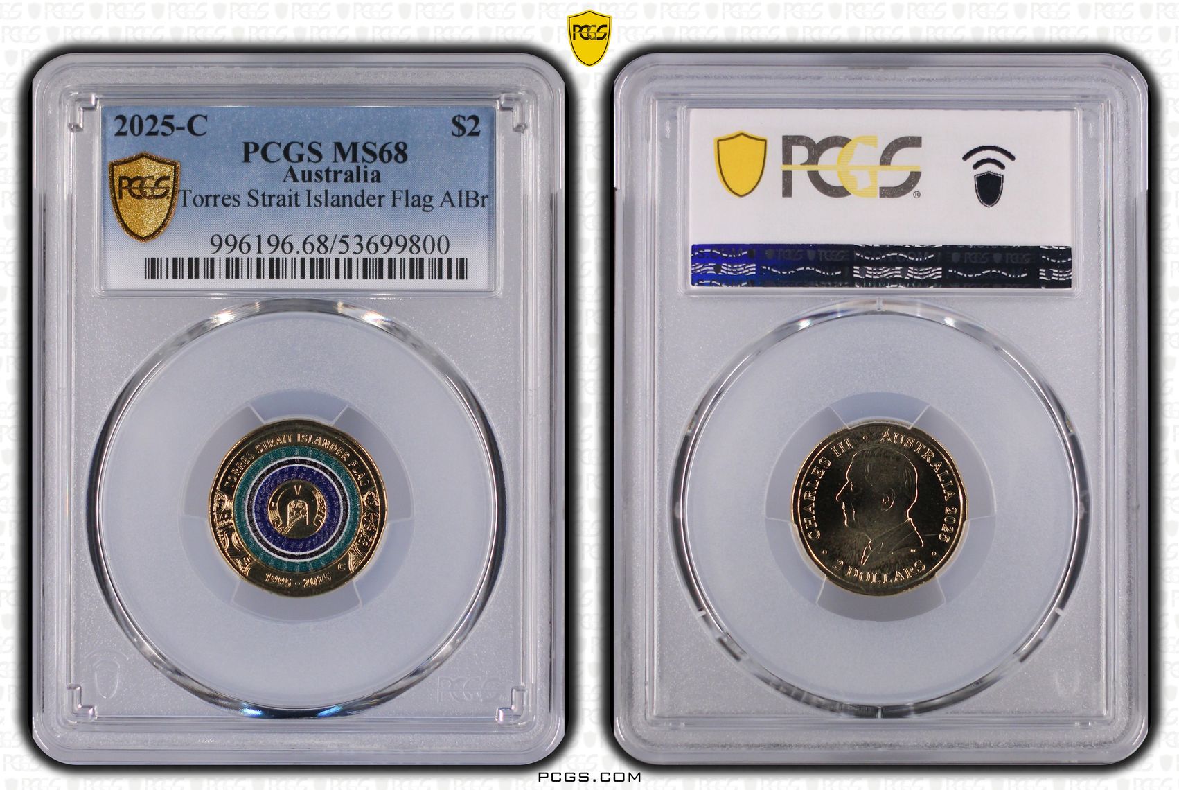 Torres Strait Islander Flag Colourised AlBr, Two Dollar, 2025-C, PCGS MS68