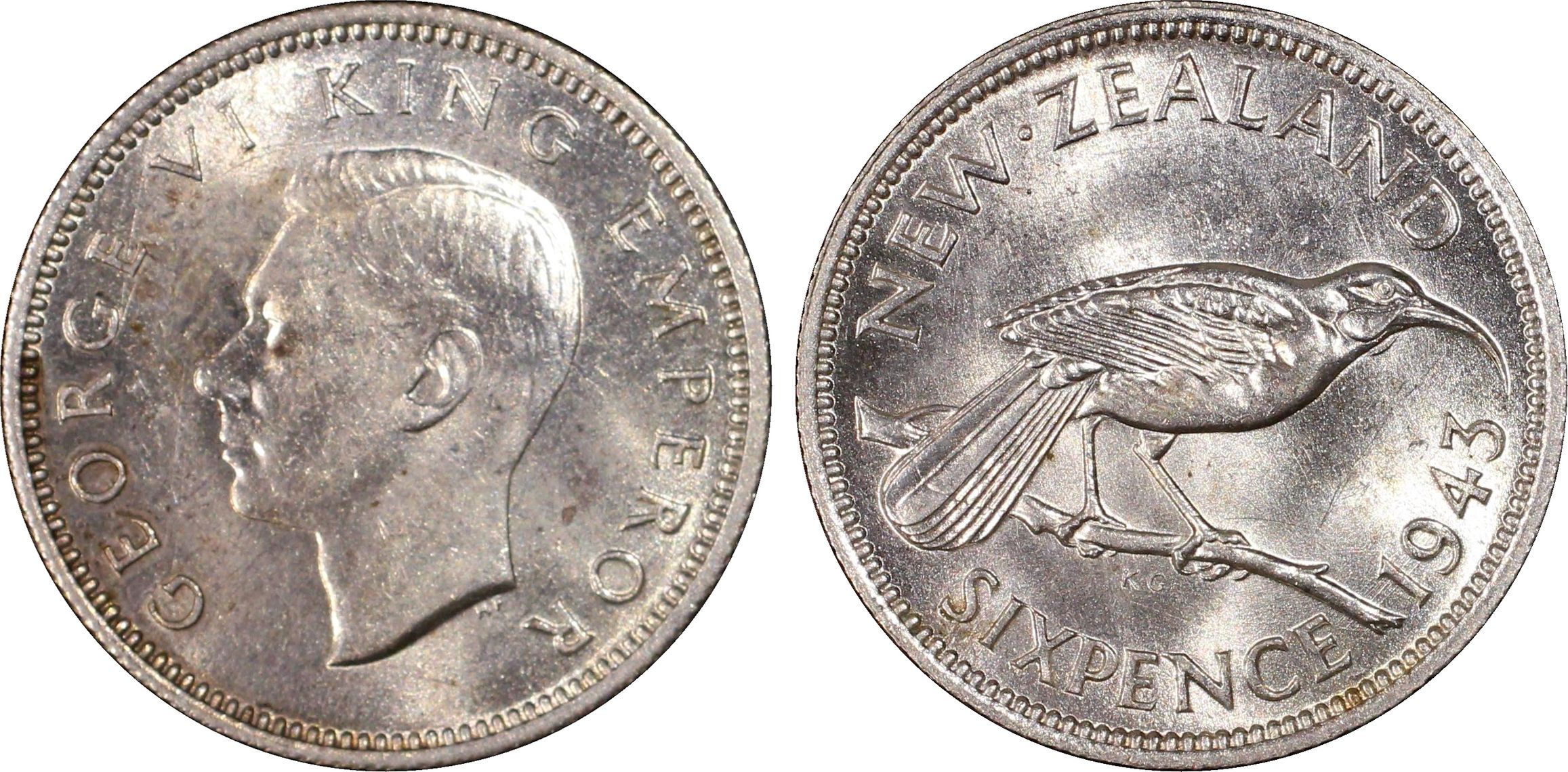 48 · New Zealand, Sixpence, 1943, PCGS - MS63