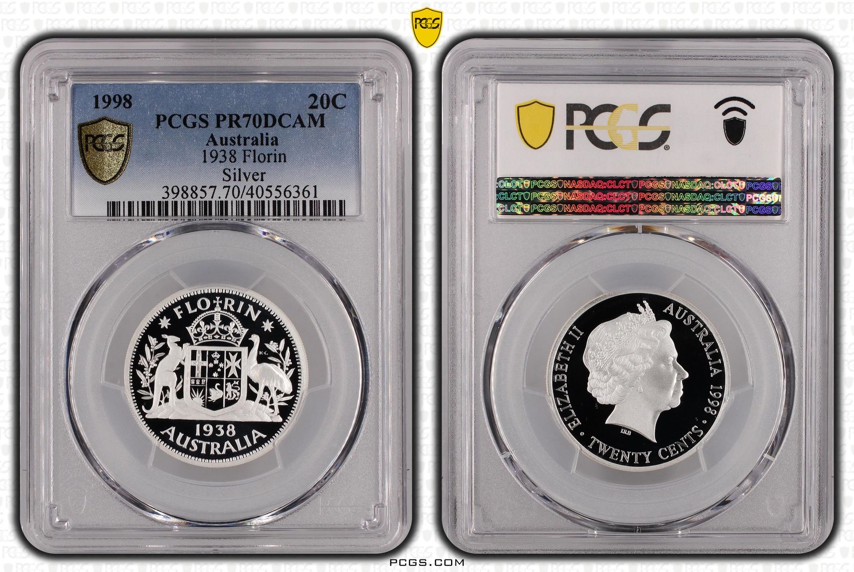 201 · 1998 Australia Twenty Cent, 20c 1938 Florin Silver PCGS - PR70DCAM POP 22/0 -361