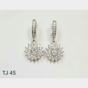 STERLING SILVER DOUBLE HALO CLUSTER DROP EARRINGS WITH CUBICS