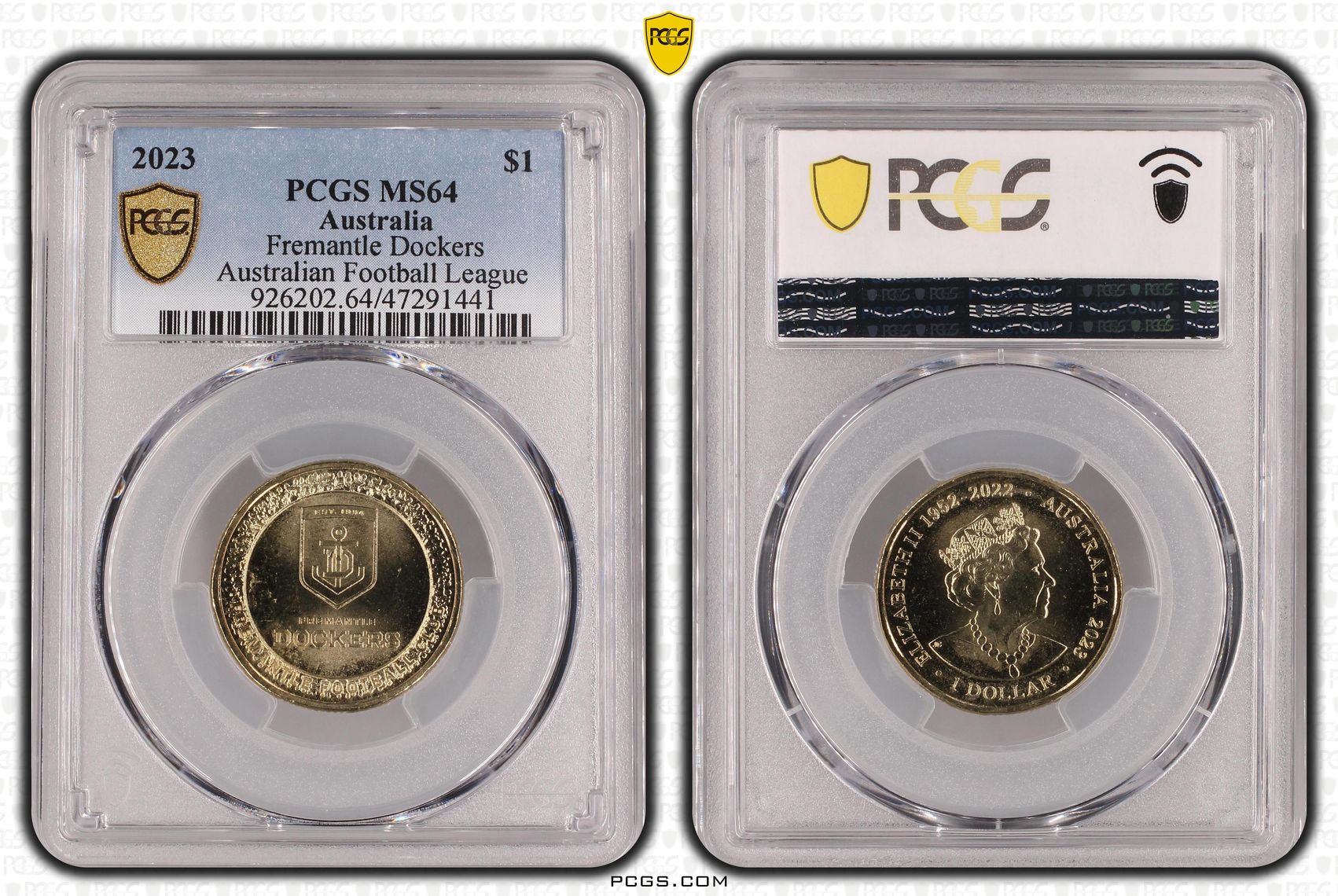 Elizabeth II, AFL- Fremantle Dockers, One Dollar, 2023, PCGS MS64