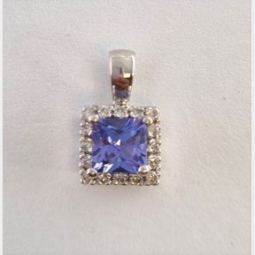 .400CT PRINCESS CUT TANZANITE IN 9CT WHITE GOLD PENDANT WITH .100CT DIAMONDS - 51633/360