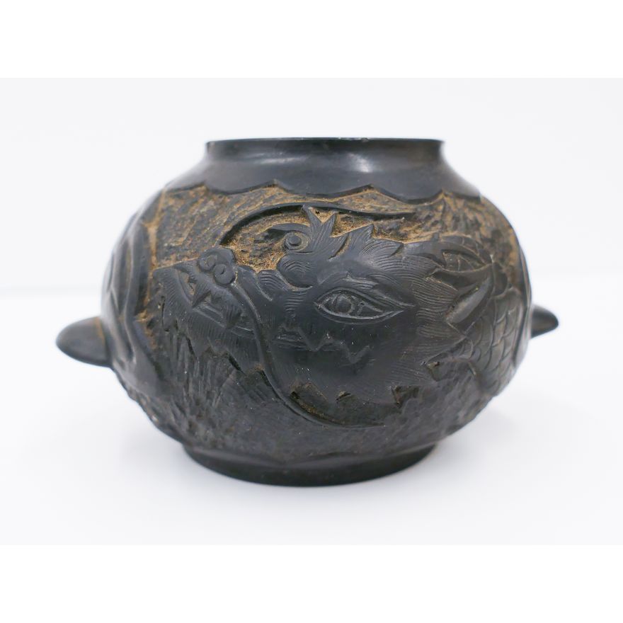 Old Japanese Carved Slate Dragon Censer- 4''