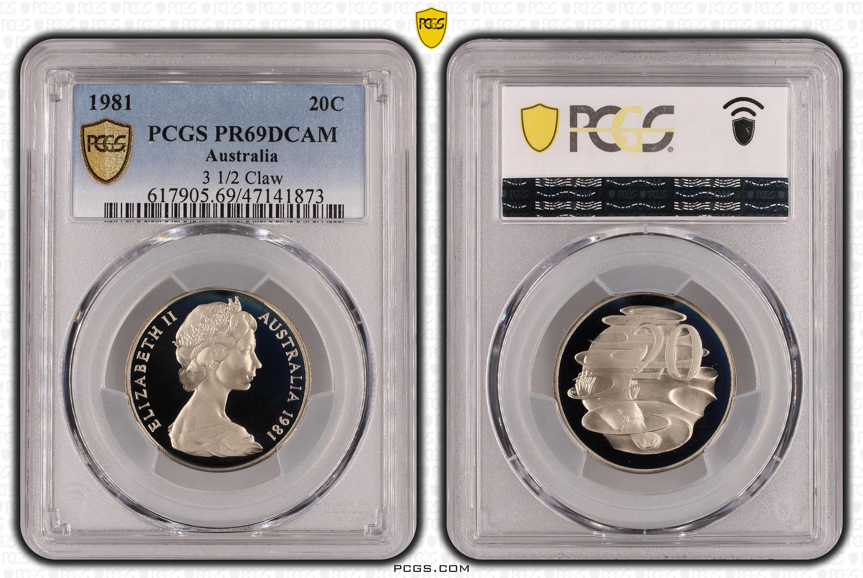 Elizabeth II, 3 1/2 Claw, Scalloped Letters Obv, Twenty Cent, 1981, PCGS PR69DCAM