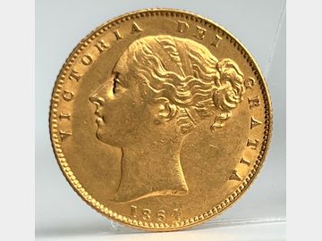 1864 VICTORIA YOUNG HEAD #DIE 38 SHIELD GOLD SOVEREIGN
