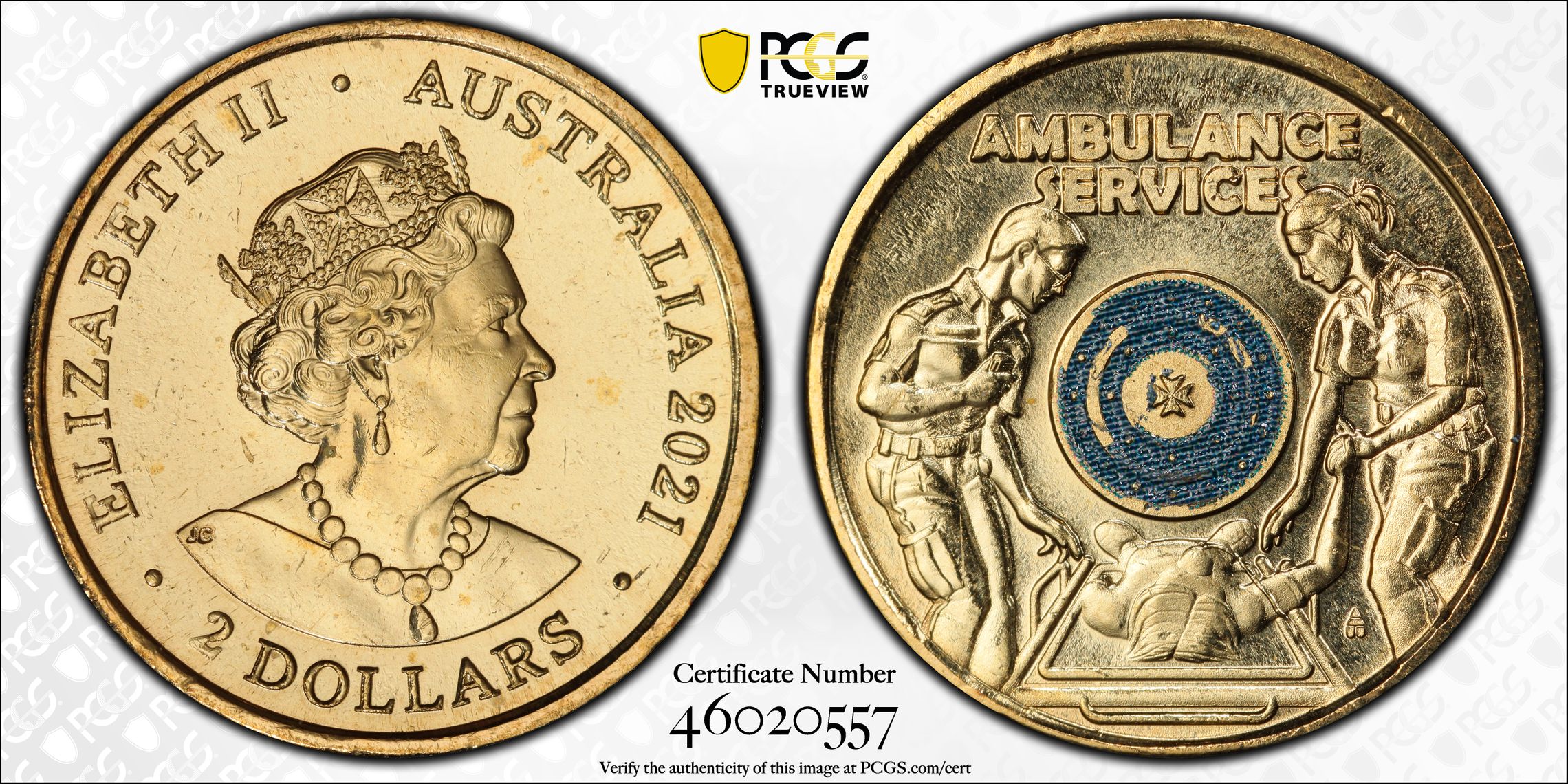 Ambulance Service - Colorized, Two Dollar, 2021, PCGS MS66