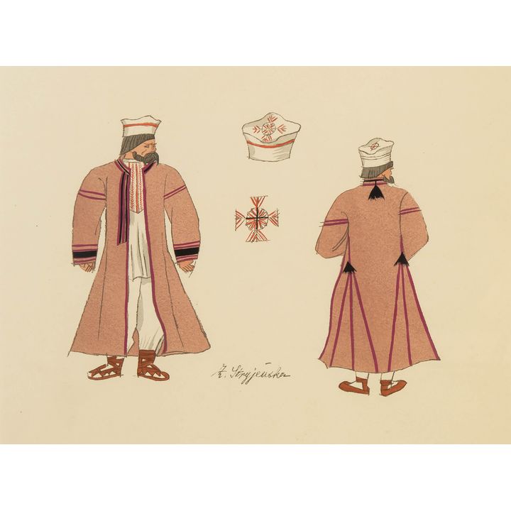 Zofia Stryjeńska | Strój chłopa z Wołynia, plansza XXXVI z teki „Polish Peasants Costumes”, 1939 r.