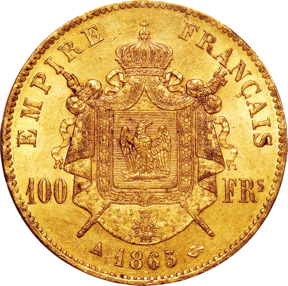 フランス-France. ナポレオン3世 月桂冠像 100フラン金貨 1865年