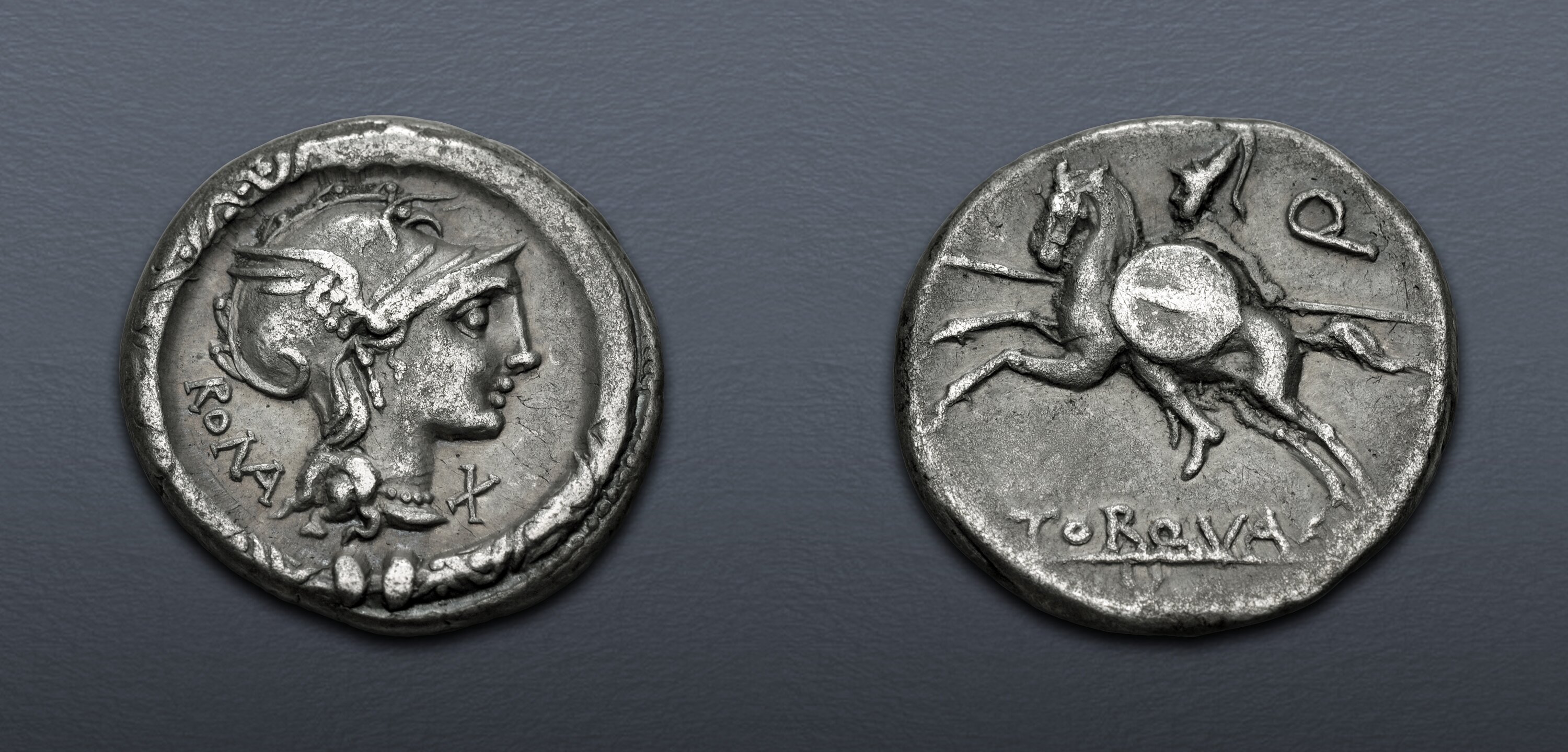 L. Torquatus. 113-112 BC. AR Denarius (18mm, 3.76 g, 5h). Rome mint. VF ...