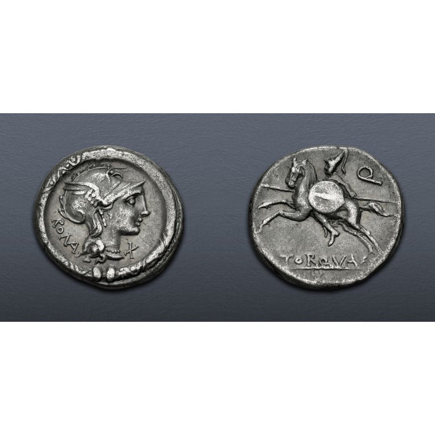 112 Bc L. Torquatus. 113-112 BC. AR Denarius (18mm, 3.76 g, 5h). Rome mint. VF ...