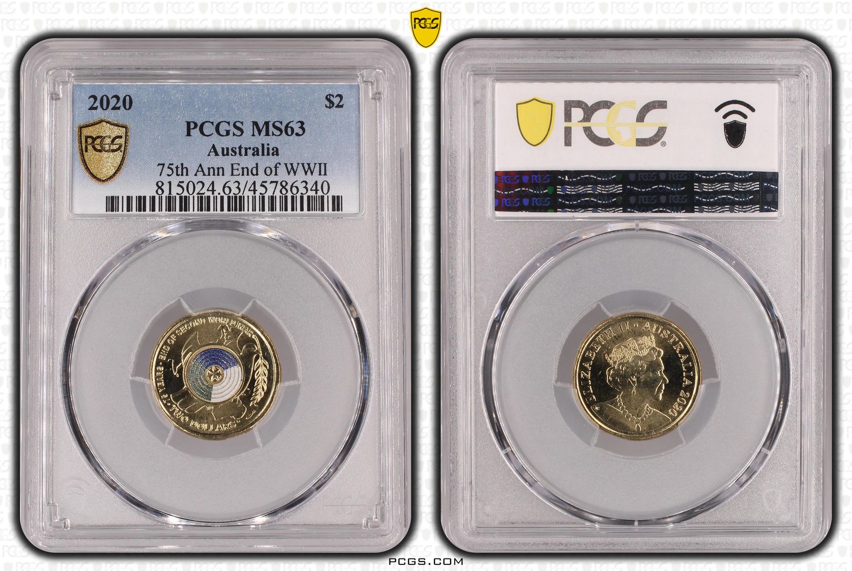 Elizabeth II, 75th Ann End of WWII, Two Dollar, 2020, PCGS MS 63