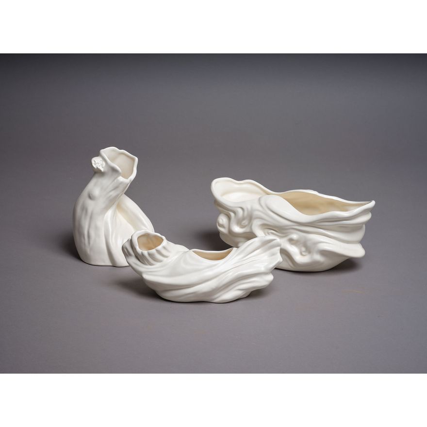 Crown Lynn Potteries - Collection of three twisted bark-shaped vases