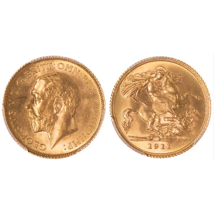 George V, Half Sovereign , 1911-S, PCGS MS 64+