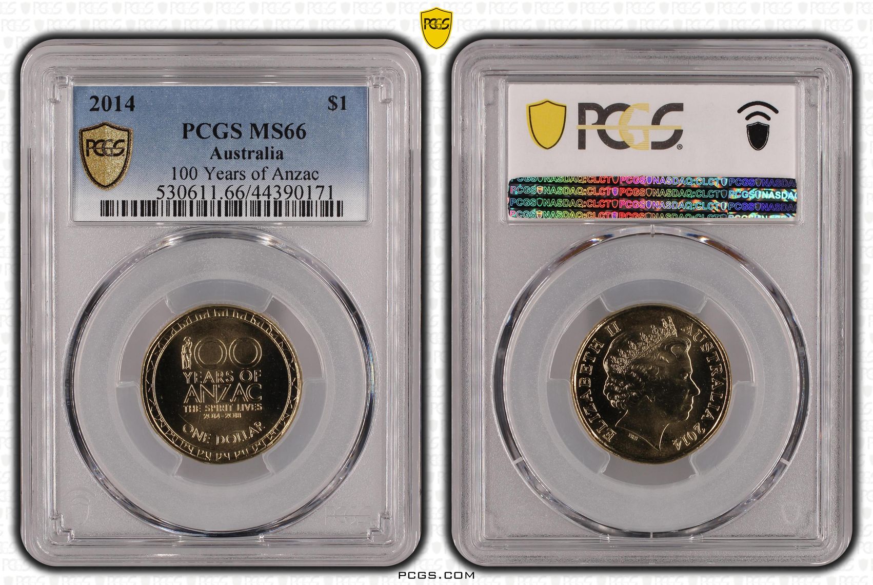 100 Years of Anzac, One Dollar, 2014, PCGS MS66