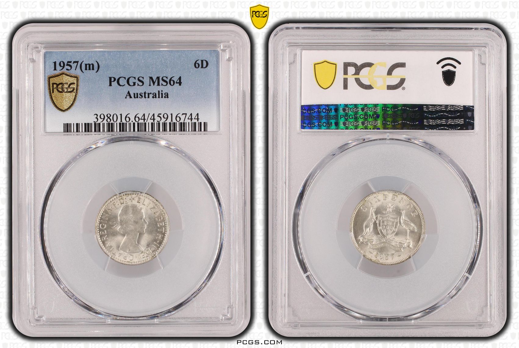 1957(m) Australia Sixpence PCGS - MS64 -744