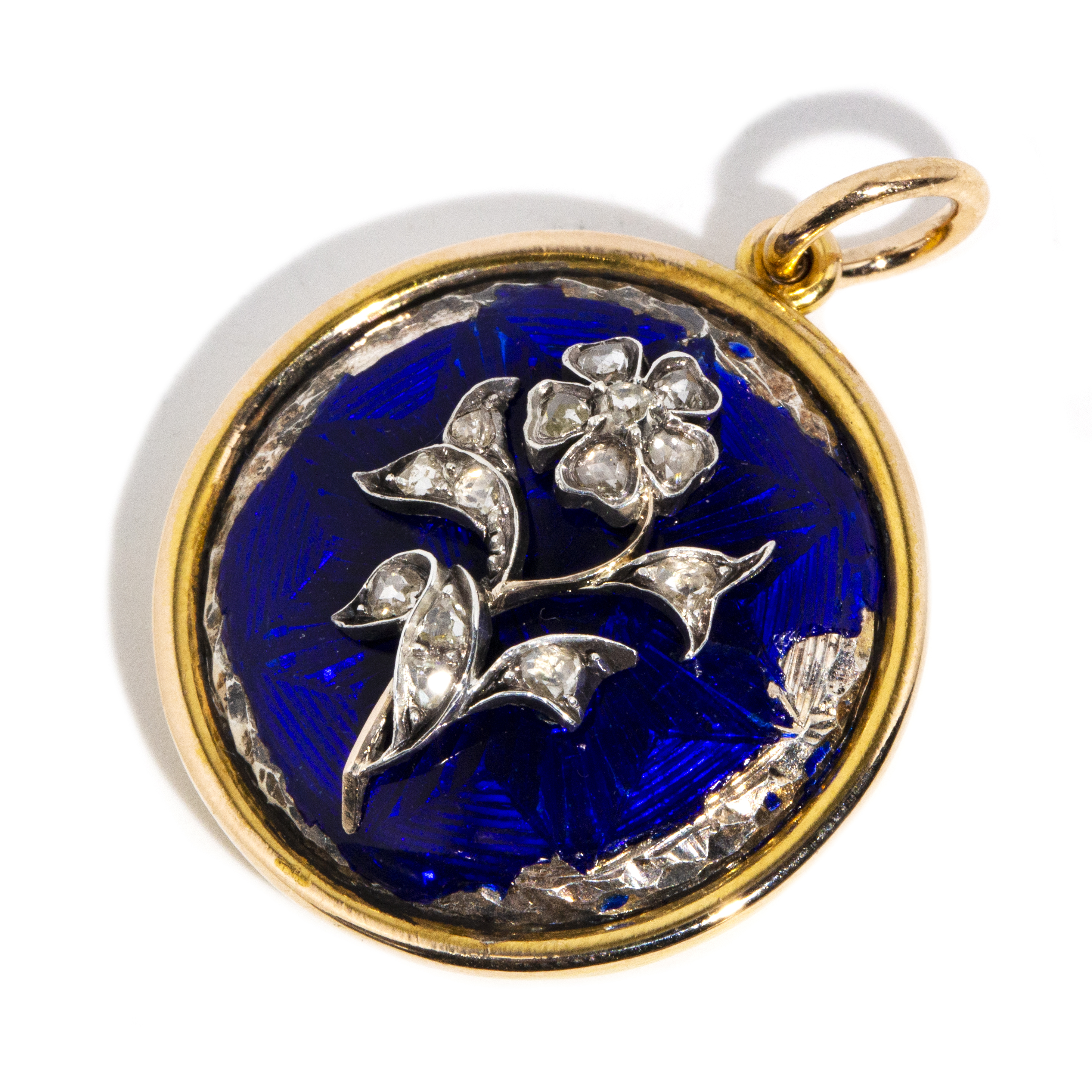 203 · Antique 15ct Gold & Silver Mourning Pendant with Enamel