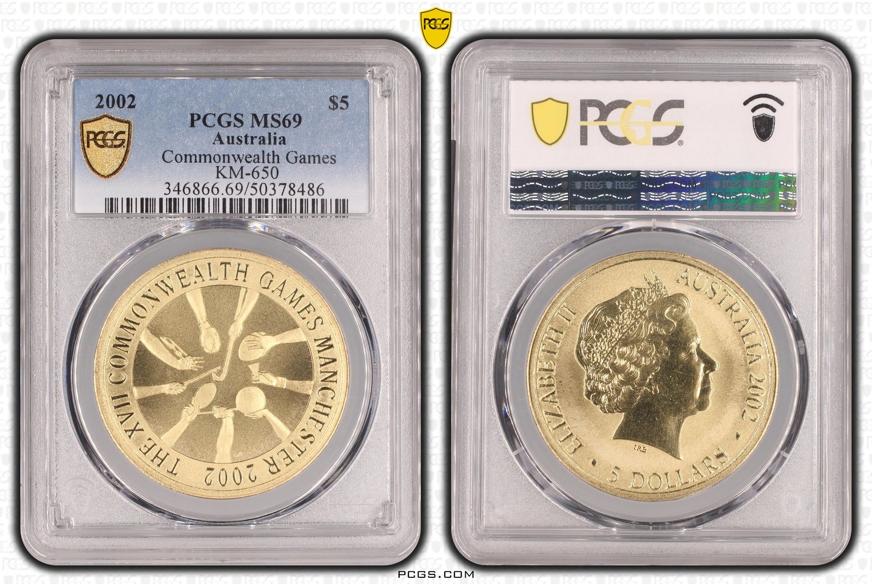 Commonwealth Games KM-650 POP 2/0, Five Dollar, 2002, PCGS MS69