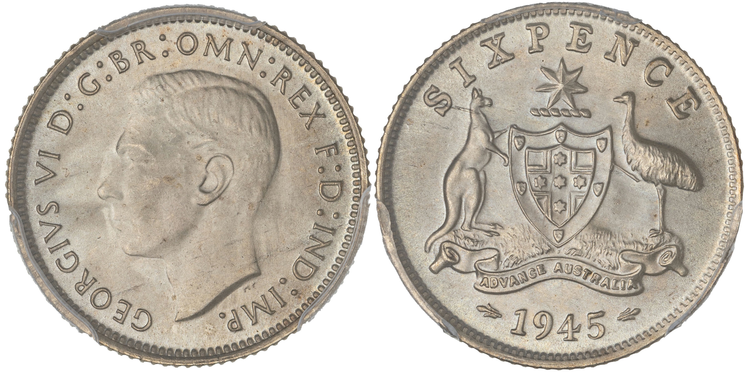George VI, Sixpence, 1945, PCGS MS66