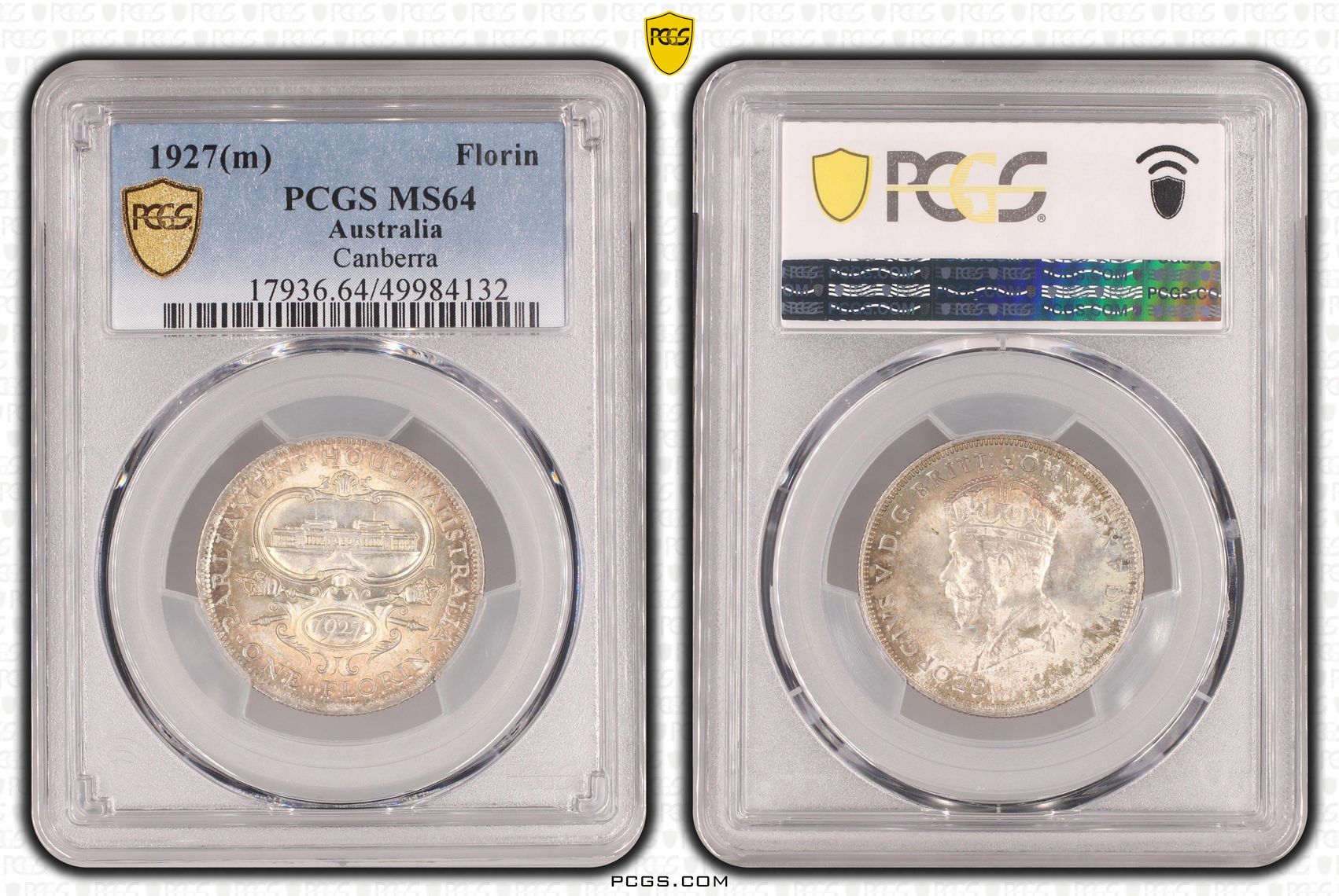 George V, Canberra , Florin, 1927(m), PCGS MS64
